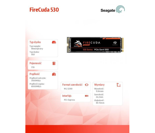 Seagate 1TB M.2 PCIe Gen4 NVMe FireCuda 530 Heatsink - 672286 - zdjęcie 4